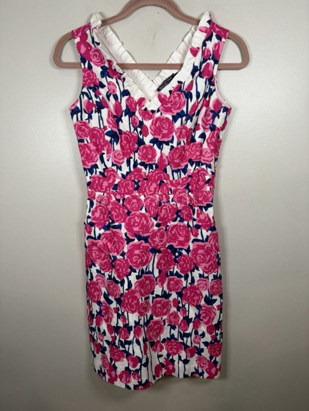 Vineyard Vines Kentucky Derby Sheath Dress Size 0 Rose Seersucker Pink Ruffle